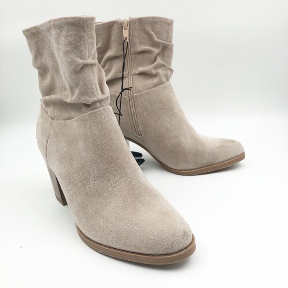 TIME & TRU NWT Western Slouch Boot Tan Suede Block Heel Booties Womens 7 - Picture 1 of 9